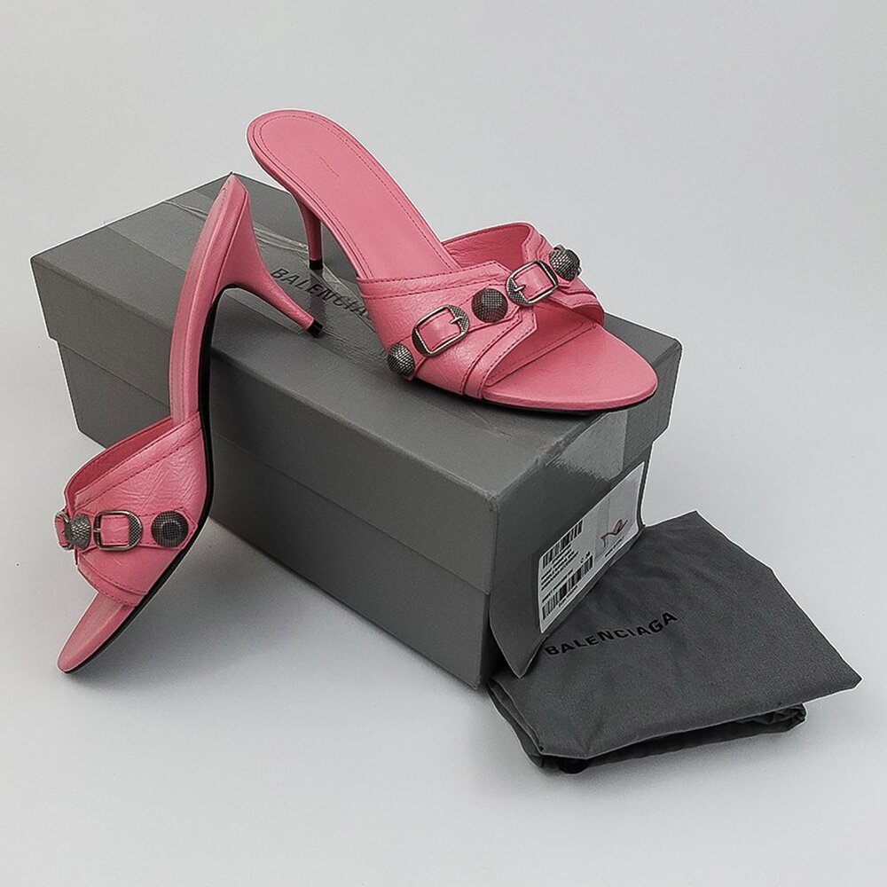 Balenciaga Sweet Pink Silver Detail Le Cagole Kitten Heel Sandals - EU 39/US 8 - Picture 11 of 11
